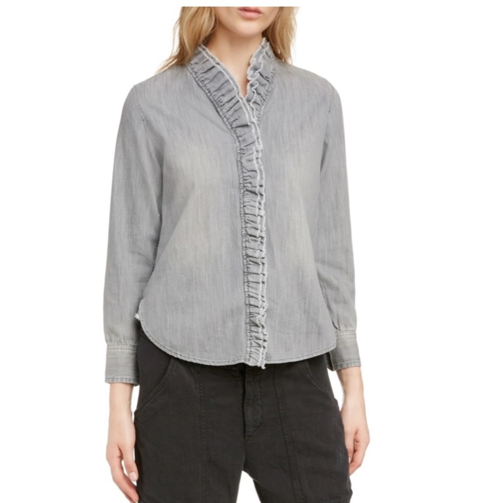 Isabel Etoile Marant Nawendy Ruffle Trim Denim Shirt Size 44